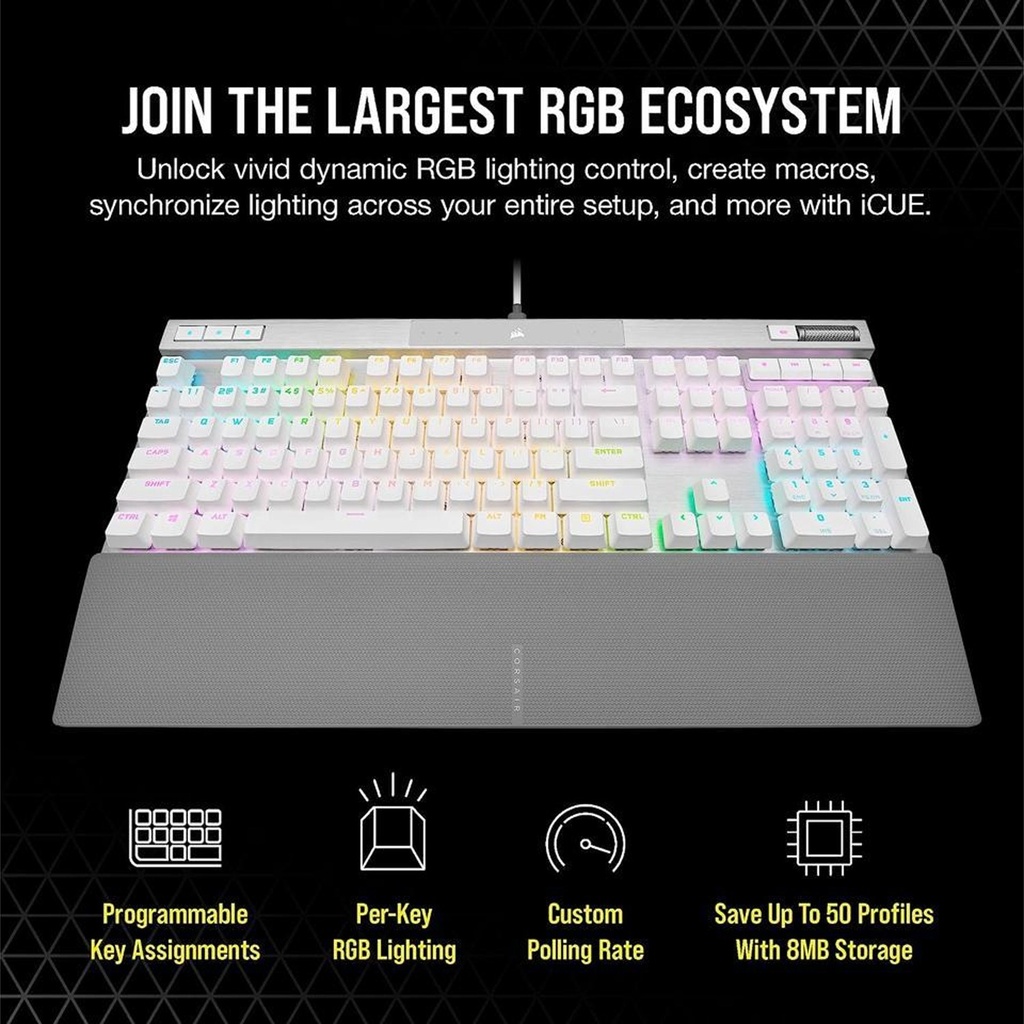 Corsair K70 PRO RGB Optical-Mechanical Gaming Keyboard OPX Linear Switch PBT Double-Shot Keycaps - White