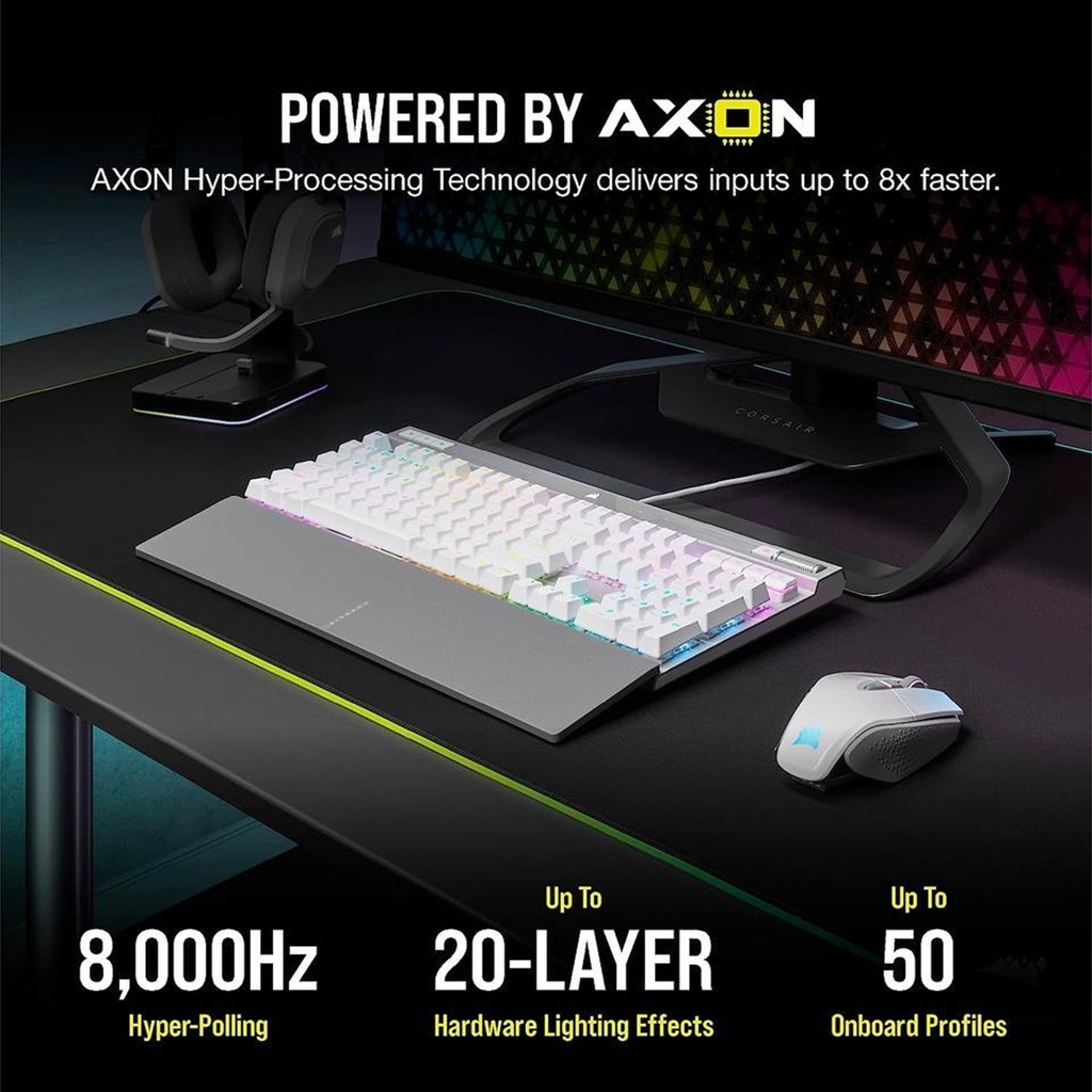 Corsair K70 PRO RGB Optical-Mechanical Gaming Keyboard OPX Linear Switch PBT Double-Shot Keycaps - White