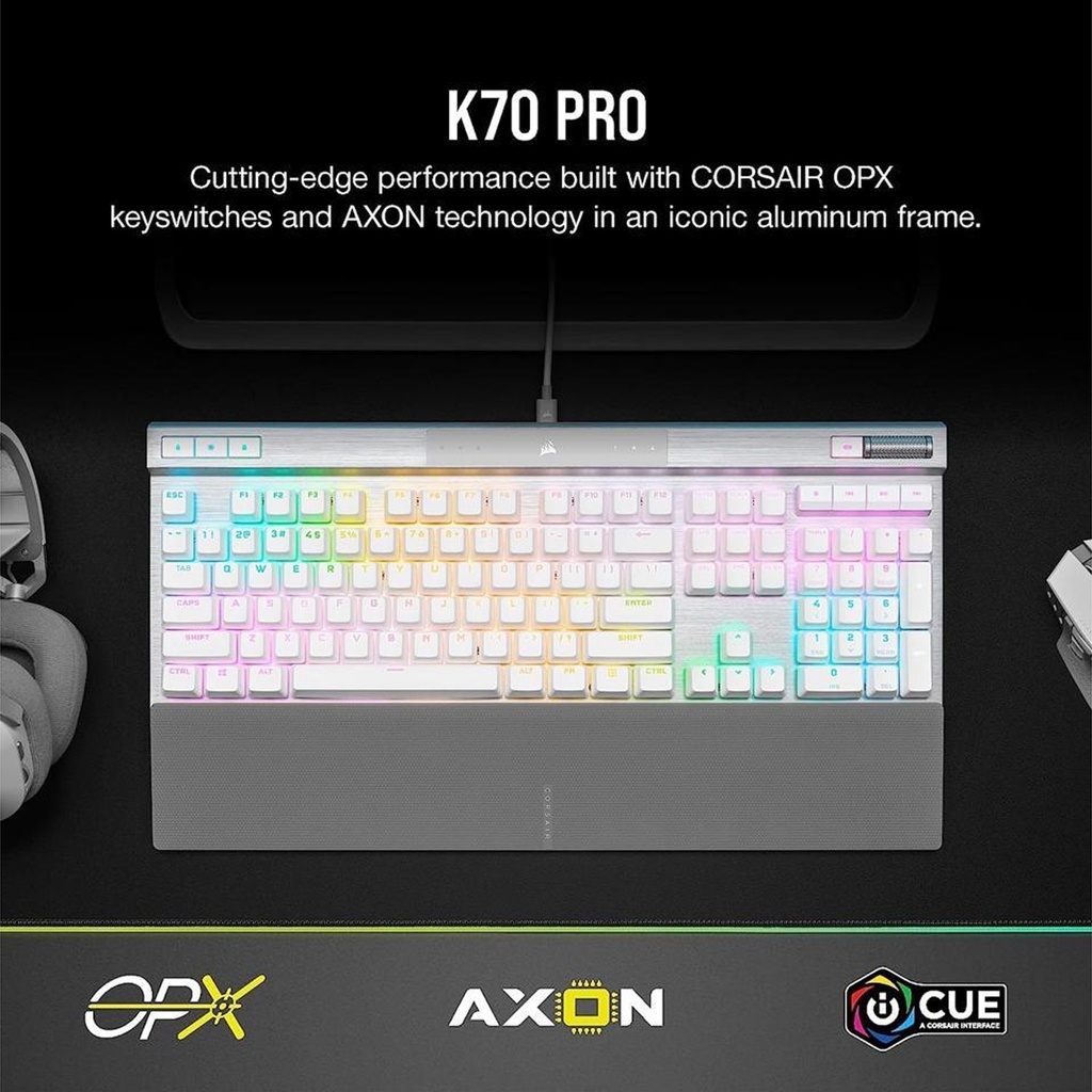 Corsair K70 PRO RGB Optical-Mechanical Gaming Keyboard OPX Linear Switch PBT Double-Shot Keycaps - White