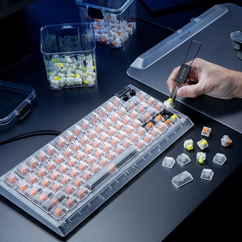Razer BlackWidow V4 75% Phantom White Edition Hot-Swappable Mechanical Wired Gaming Keyboard Tactile & Quiet Switch