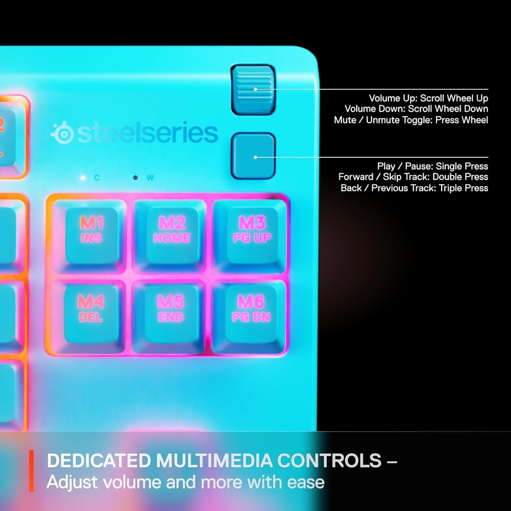 SteelSeries Apex 3 TKL Wired RGB Gaming Keyboard Water and Dust Resistant Whisper Quiet Switches - Aqua