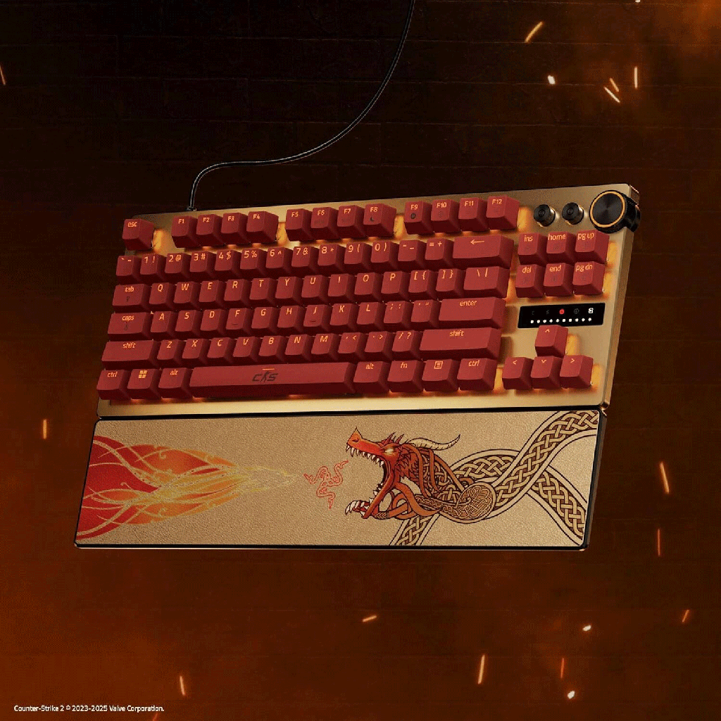 Razer Huntsman V3 Pro TKL Esports Counter-Strike 2 Edition Gaming Keyboard, Analog Optical Switches Snap Tap, Rapid Trigger, Adjustable Actuation, Media Keys, PBT Keycaps, Gold | RZ03-04982100-R3M1