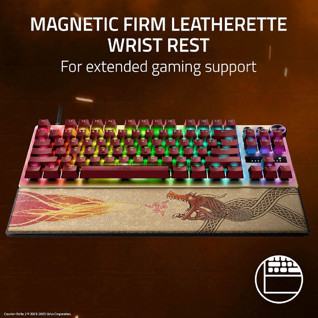 Razer Huntsman V3 Pro TKL Esports Counter-Strike 2 Edition Gaming Keyboard, Analog Optical Switches Snap Tap, Rapid Trigger, Adjustable Actuation, Media Keys, PBT Keycaps, Gold | RZ03-04982100-R3M1
