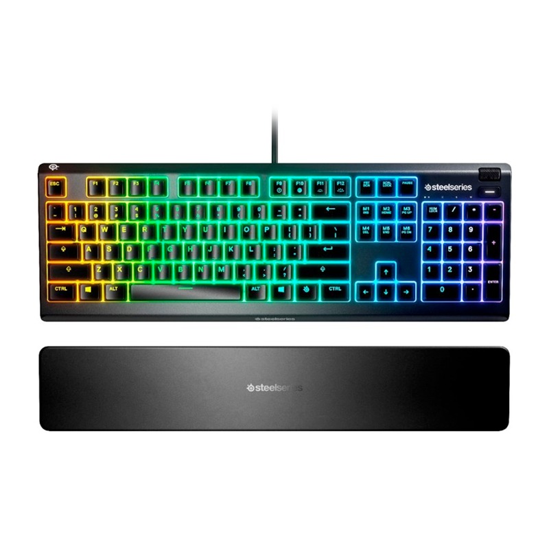 SteelSeries Apex 3 Wired-USB RGB Membrane Gaming Keyboard, 10-Zone RGB Illumination, IP32 Water Resistant, Premium Magnetic Wrist Rest, Whisper Quiet Switches - Black | US 64795