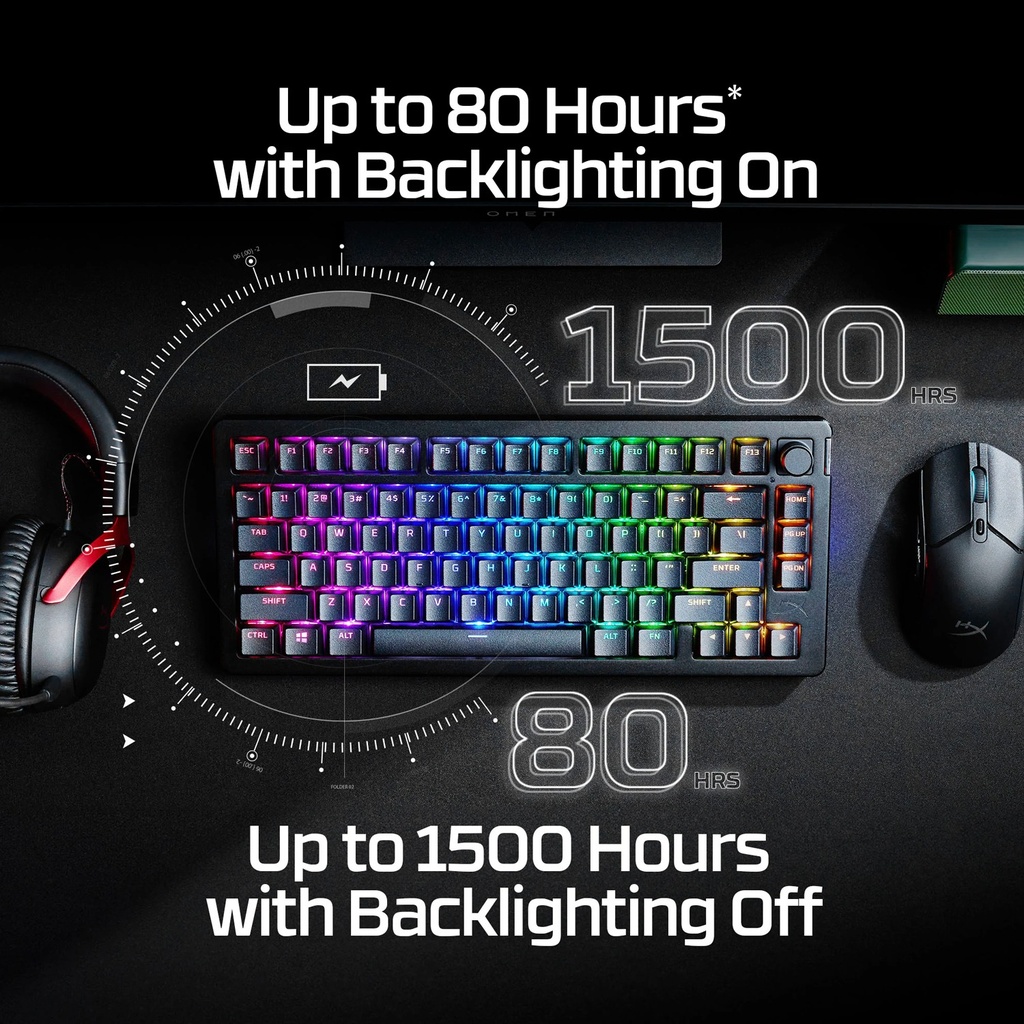 HyperX Alloy Rise 75% Wireless/Bluetooth Gaming Keyboard Red Linear Switch (English/Arabic) For PC,PS5,PS4,Xbox Series X|S & Xbox One