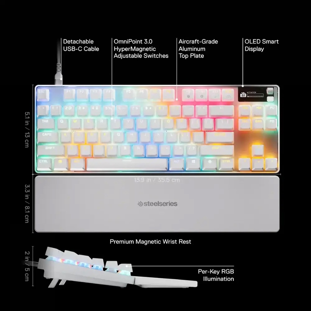 SteelSeries Apex Pro TKL Gen 3 Adjustable Switches With Rapid Trigger + Rapid Tap - White