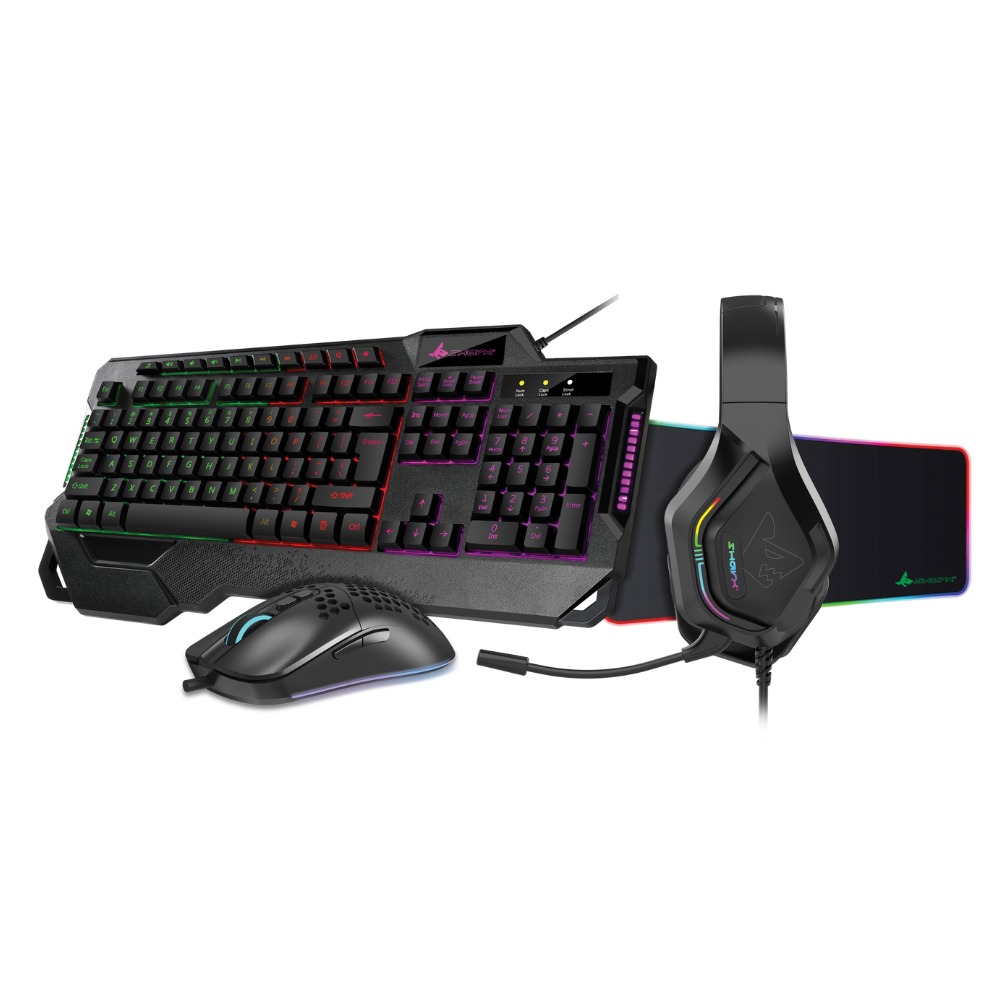SharX Jaws JS4X1 4-In-1 Gaming Bundle, Keyboard (English & Arabic) Mouse, Headset & MousePad