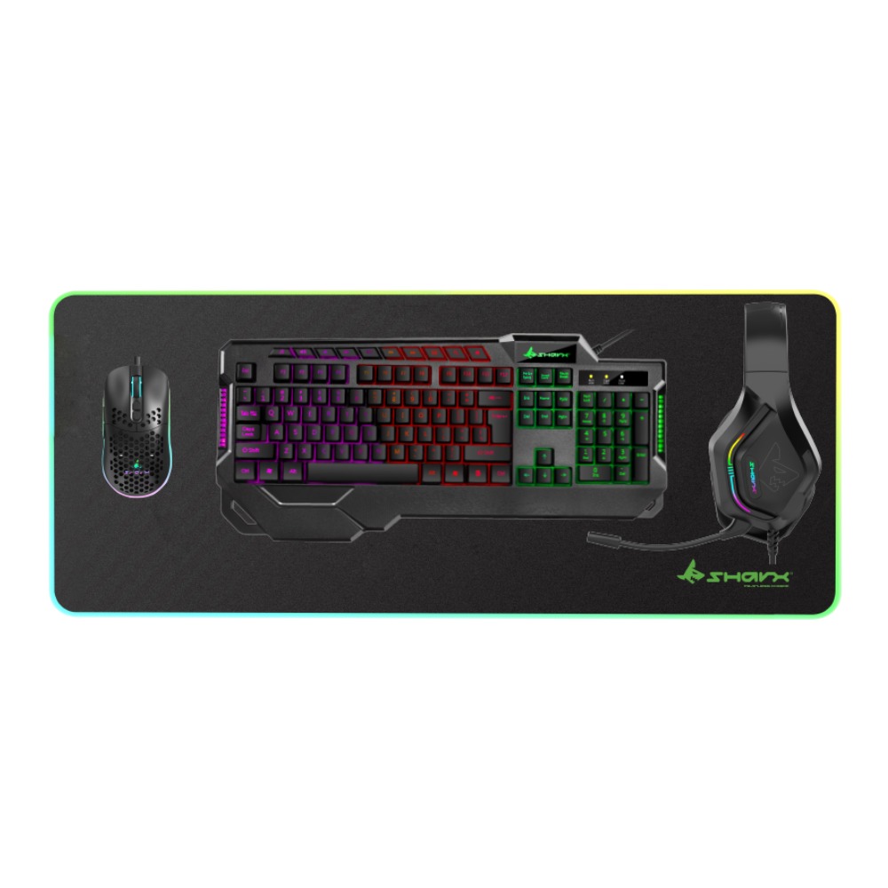 SharX Jaws JS4X1 4-In-1 Gaming Bundle, Keyboard (English & Arabic) Mouse, Headset & MousePad