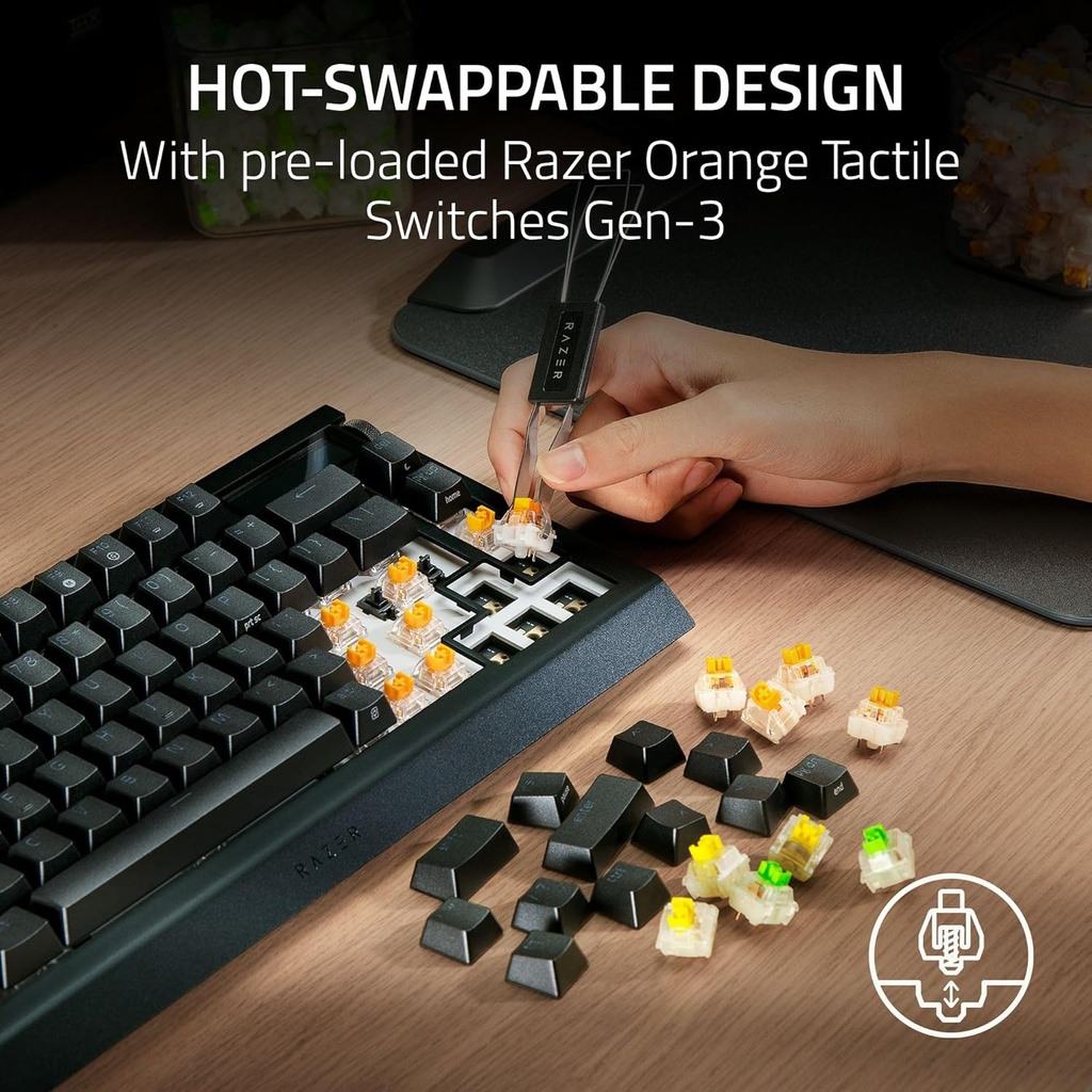 Razer Black Widow V4 Pro 75% Wireless/Bluetooth 5.1 Hot-Swappable Gaming Keyboard OLED Display With Razer Command Dial - Black