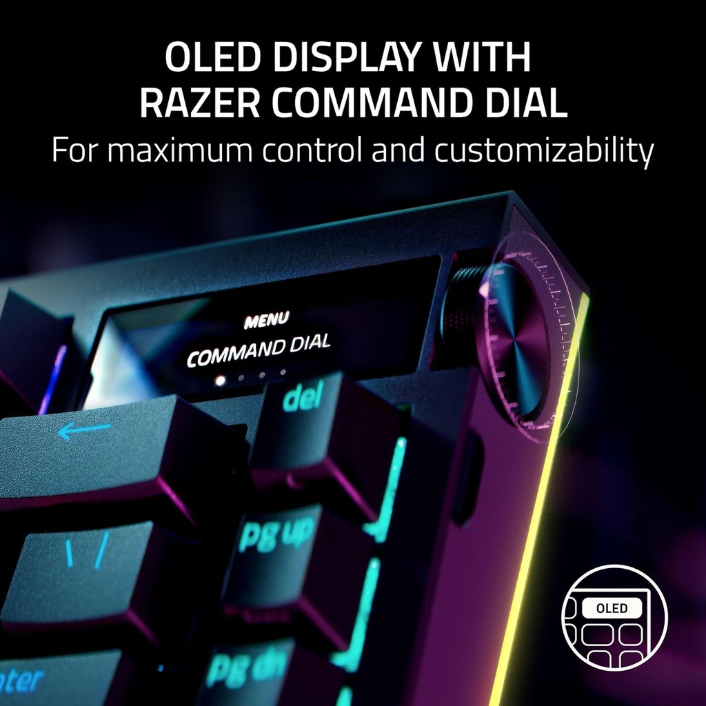 Razer Black Widow V4 Pro 75% Wireless/Bluetooth 5.1 Hot-Swappable Gaming Keyboard OLED Display With Razer Command Dial - Black