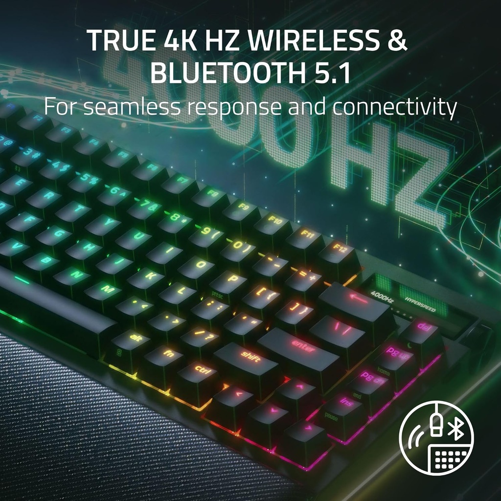 Razer Black Widow V4 Pro 75% Wireless/Bluetooth 5.1 Hot-Swappable Gaming Keyboard OLED Display With Razer Command Dial - Black
