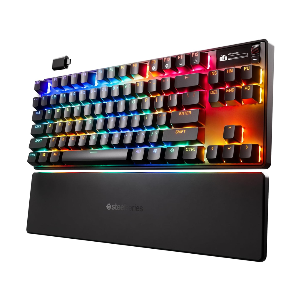 SteelSeries Apex Pro Esports TKL Gen 3 Quantum 2.0 Dual Wireless/ Bluetooth/Wired Mechanical Gaming Keyboard, Omnipoint 3.0 Smarter GG QuickSet, Dynamic Per-Key RGB illumination, OLED Smart Display, Magnetic Wrist Rest, For PC/PS5 & Xbox