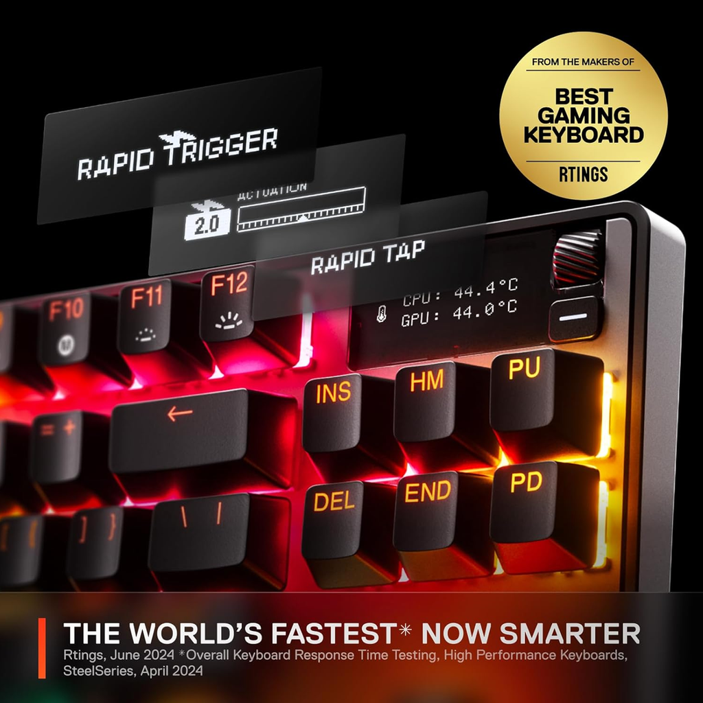 SteelSeries Apex Pro Esports TKL Gen 3 Mechanical Wired Gaming Keyboard, Omnipoint 3.0 Smarter GG QuickSet, Dynamic Per-Key RGB Illumination, OLED Smart Display, Magnetic Wrist Rest, For PC/PS5 & Xbox