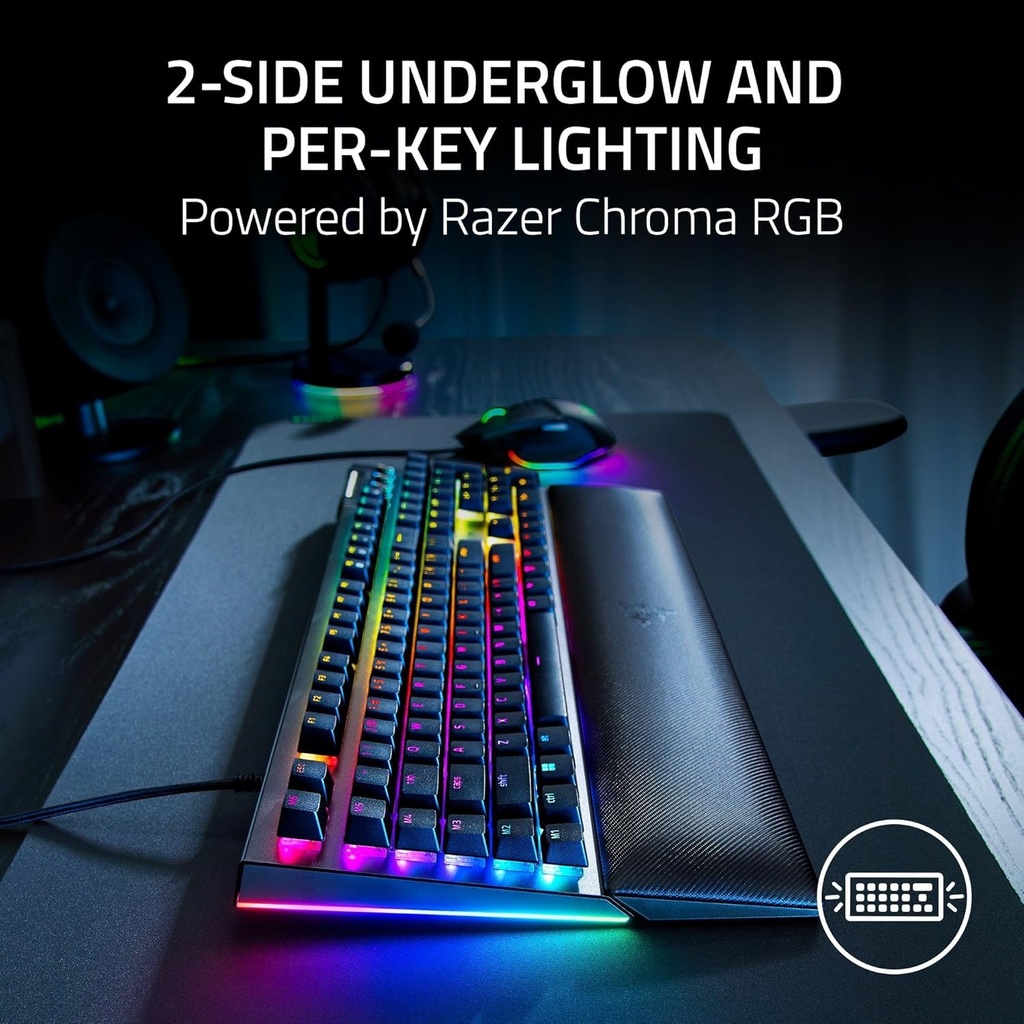 Razer BlackWidow V4 Mechanical Gaming Keyboard: Green Switches Tactile & Clicky, Chroma RGB, 6 Macro Keys, Magnetic Wrist Rest, Doubleshot ABS Keycaps, Roller & Media Keys - Black