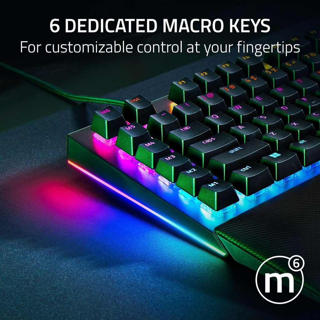 Razer BlackWidow V4 Mechanical Gaming Keyboard: Green Switches Tactile & Clicky, Chroma RGB, 6 Macro Keys, Magnetic Wrist Rest, Doubleshot ABS Keycaps, Roller & Media Keys - Black