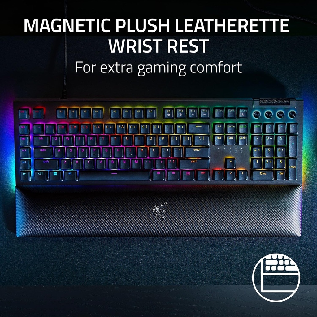 Razer BlackWidow V4 Mechanical Gaming Keyboard: Green Switches Tactile & Clicky, Chroma RGB, 6 Macro Keys, Magnetic Wrist Rest, Doubleshot ABS Keycaps, Roller & Media Keys - Black