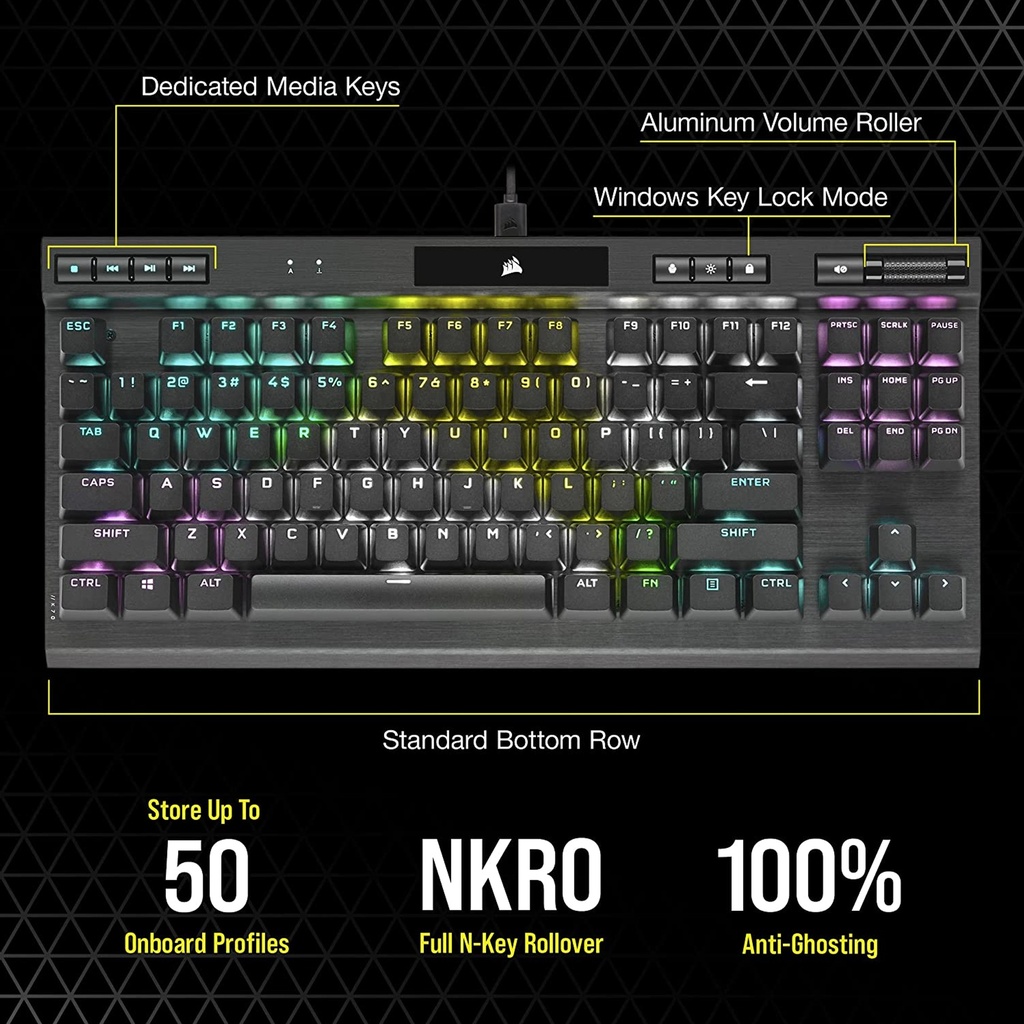 Corsair K70 RGB TKL Champion Series Optical-Mechanical Gaming Keyboard with PBT Double Shot Pro Keycaps