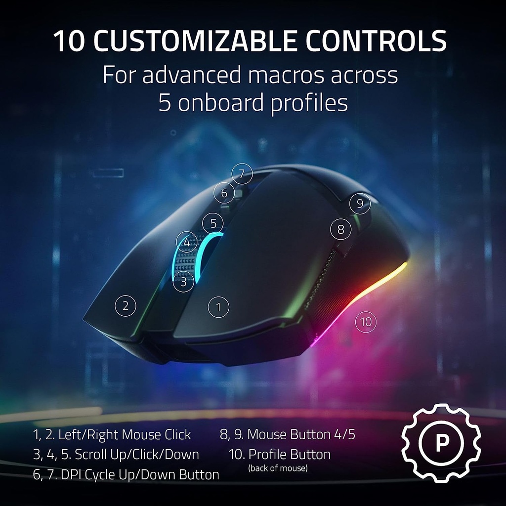 Razer Cobra Pro HyperSpeed Wireless/Bluetooth/Wired 30K DPI Gaming Mouse, 10 Customizable Control Focus Gen-3 Switches, Up to 170 Hrs Bluetooth/100 Hrs on Hyperspeed Wireless - Black