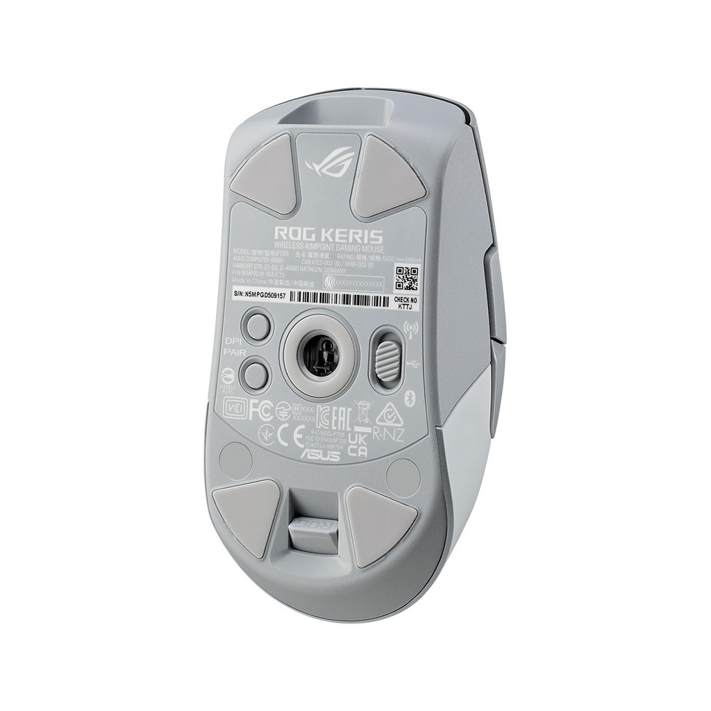 ASUS ROG Keris AimPoint Wireless Gaming Mouse, 2.4GHz & BT, 36000 dpi, AimPoint Optical Sensor, 5 Prog Buttons with Shortcuts, 650 IPS Max Speed, Up to 119H Battery - White | 90MP02V0-BMUA10