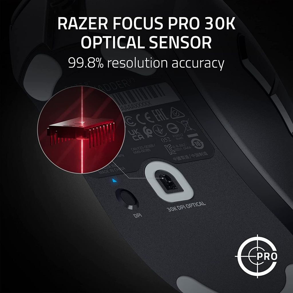 Razer DeathAdder V3 Wired Gaming Mouse: 59g Ultra Lightweight, Focus Pro 30K Optical Sensor, Fast Optical Switches Gen-3-8K Hz HyperPolling, 6 Programmable Buttons, Ergonomic - Black
