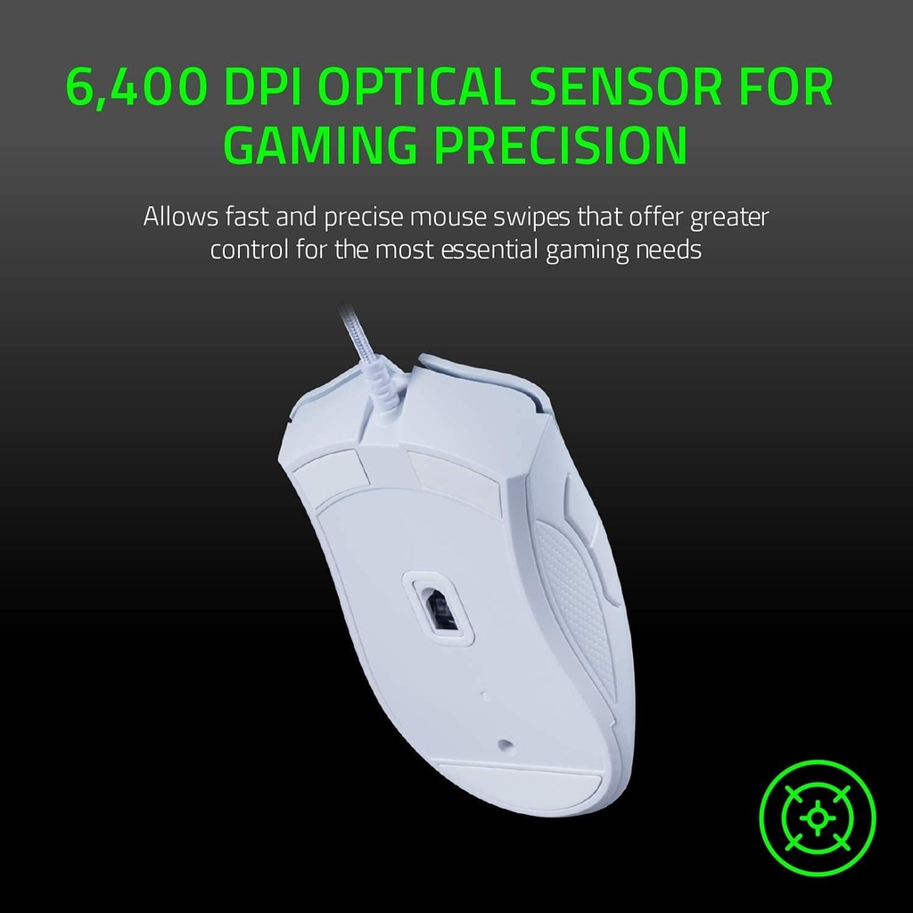 Razer DeathAdder Essential Gaming Mouse: 6400 DPI Optical Sensor, 5 Programmable Buttons, Mechanical Switches, Rubber Side Grips - White