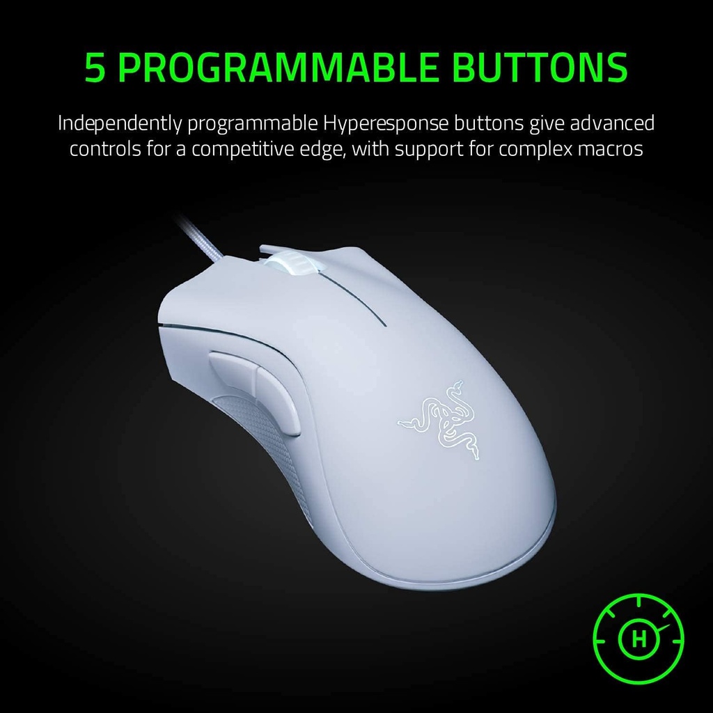 Razer DeathAdder Essential Gaming Mouse: 6400 DPI Optical Sensor, 5 Programmable Buttons, Mechanical Switches, Rubber Side Grips - White