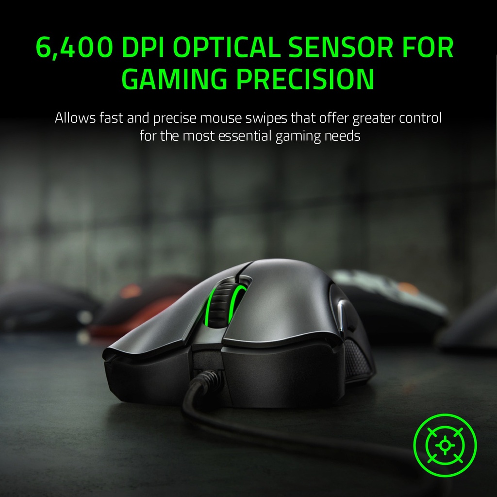 Razer DeathAdder Essential Gaming Mouse: 6400 DPI Optical Sensor, 5 Programmable Buttons, Mechanical Switches, Rubber Side Grips - Black