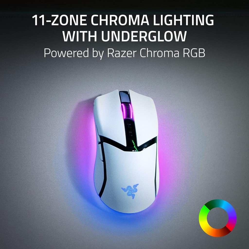 Razer Cobra Pro HyperSpeed Wireless/Bluetooth/Wired 30K DPI Gaming Mouse, 10 Customizable Control Focus Gen-3 Switches, Up to 170 Hrs Bluetooth/100 Hrs on Hyperspeed Wireless - White