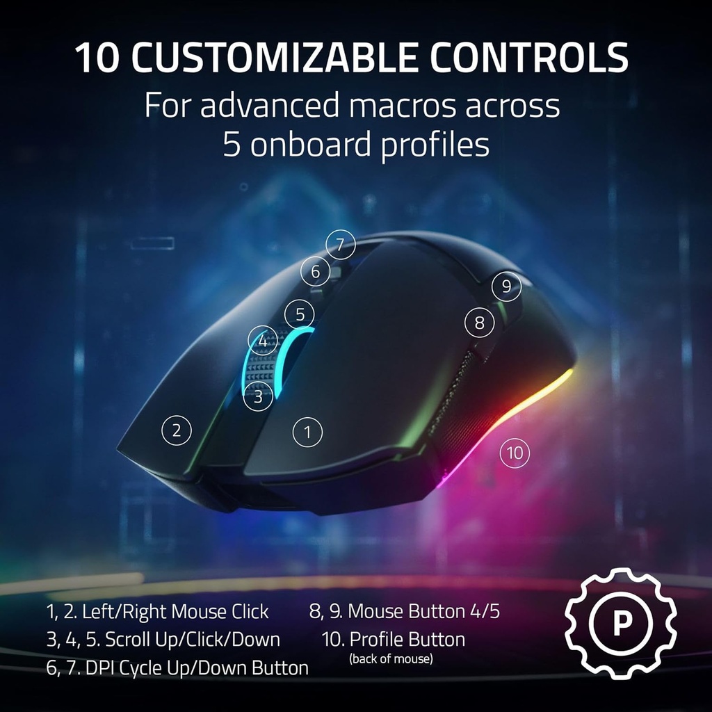 Razer Cobra Pro HyperSpeed Wireless/Bluetooth/Wired 30K DPI Gaming Mouse, 10 Customizable Control Focus Gen-3 Switches, Up to 170 Hrs Bluetooth/100 Hrs on Hyperspeed Wireless - White
