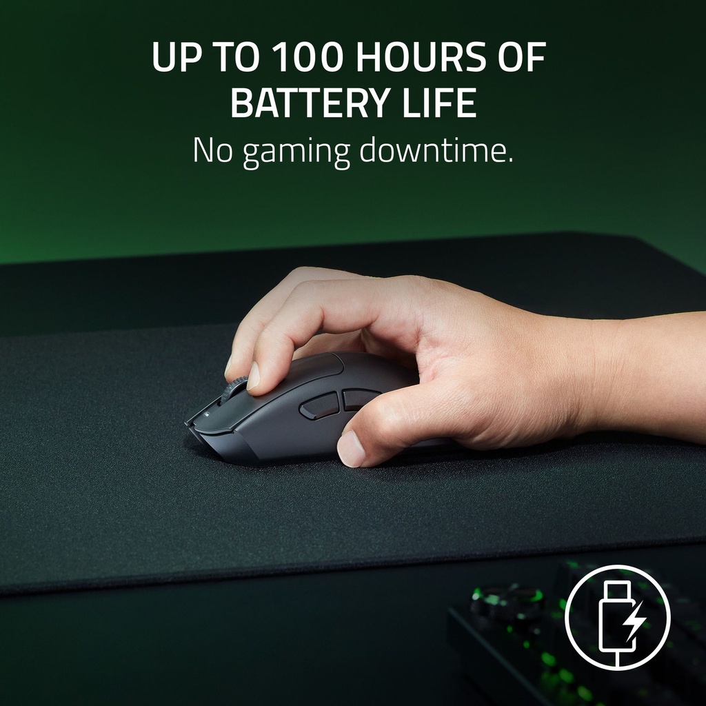 Razer DeathAdder V3 HyperSpeed Wireless Esports Gaming Mouse: 55 g Lightweight, Ergonomic & Smooth Touch Texture, Gen 3 Optical Switches, Focus X 26K Optical Sensor - Black