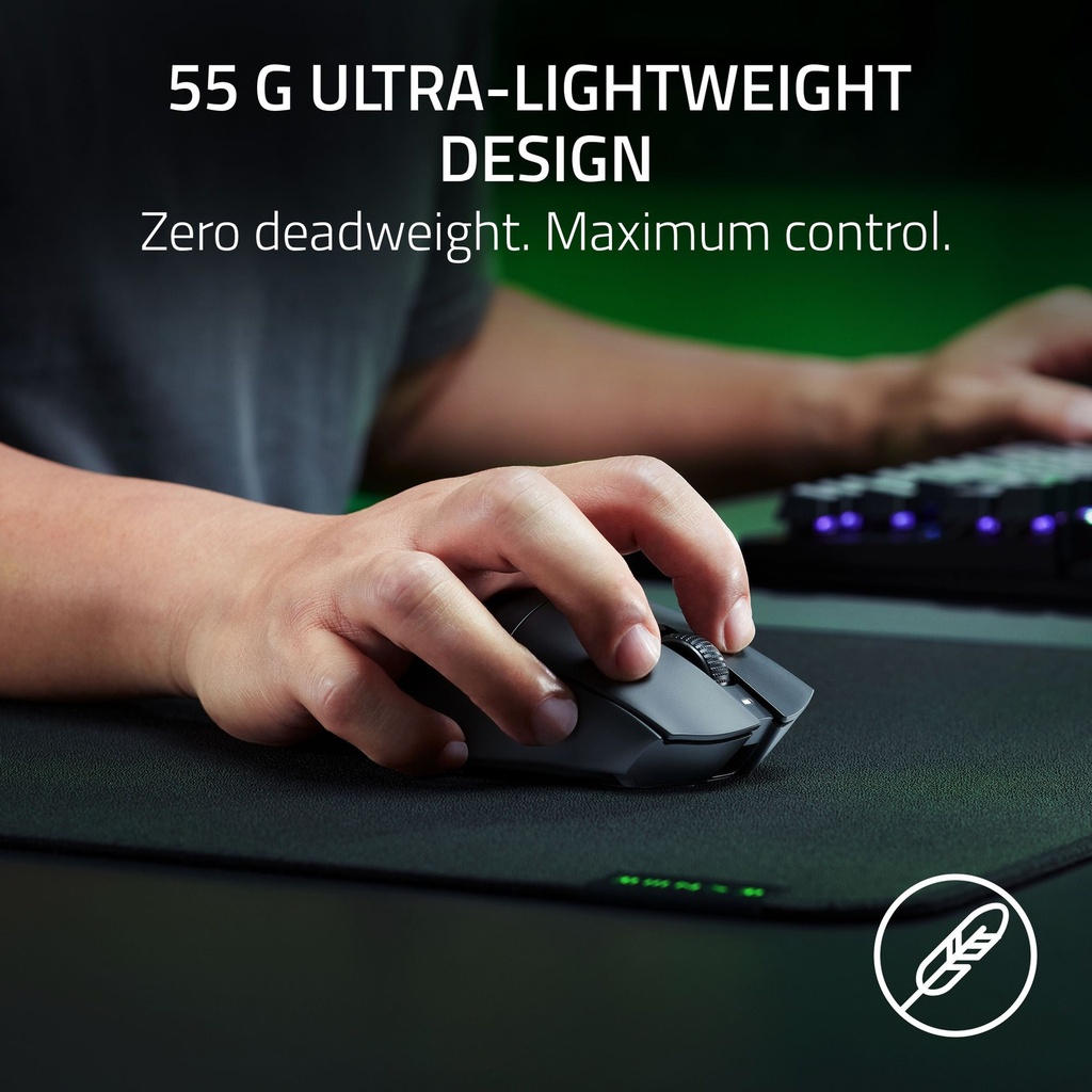 Razer DeathAdder V3 HyperSpeed Wireless Esports Gaming Mouse: 55 g Lightweight, Ergonomic & Smooth Touch Texture, Gen 3 Optical Switches, Focus X 26K Optical Sensor - Black