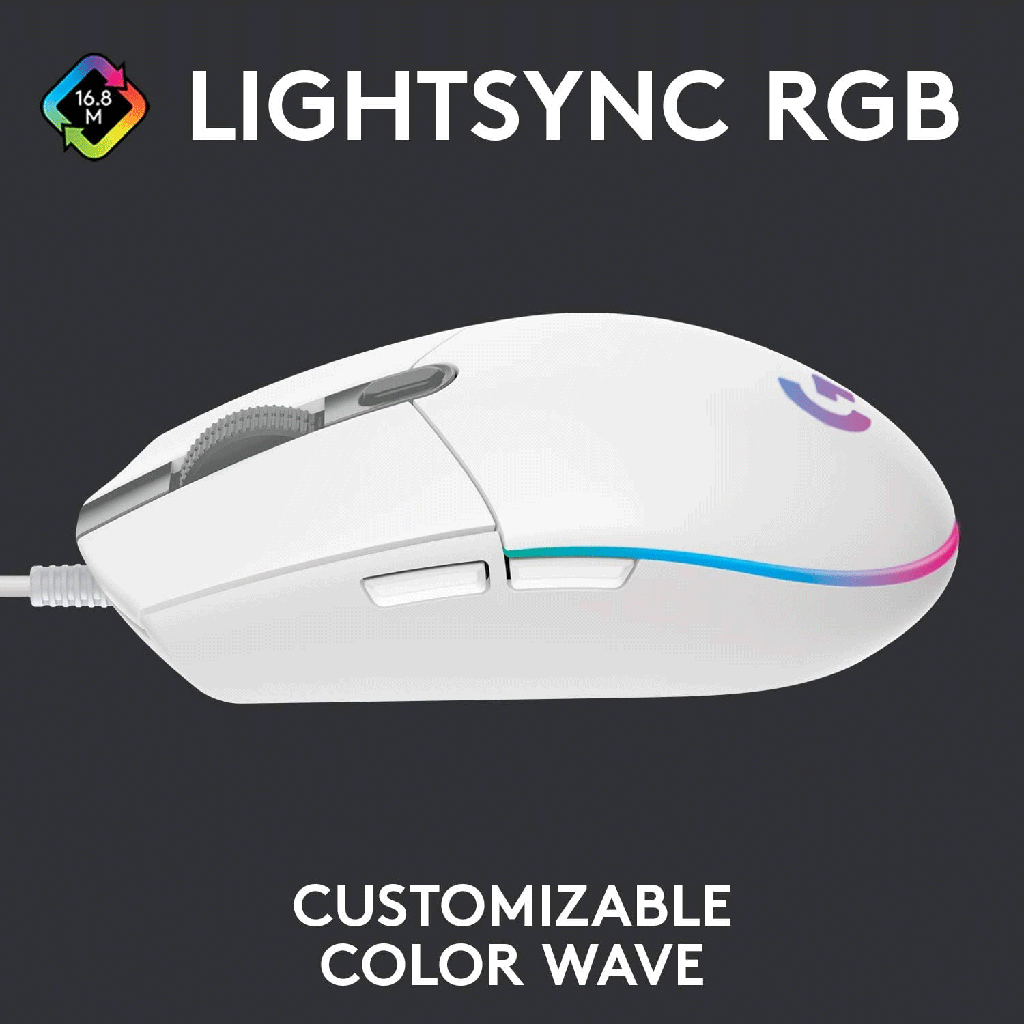 Logitech G102 LightSync RGB Lighting 6 Programable buttons Wired Gaming Mouse - White
