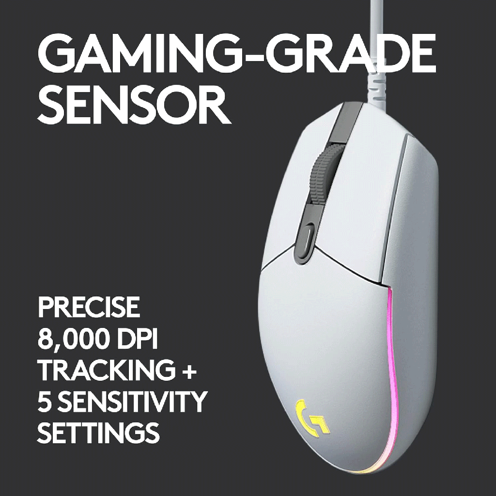 Logitech G102 LightSync RGB Lighting 6 Programable buttons Wired Gaming Mouse - White