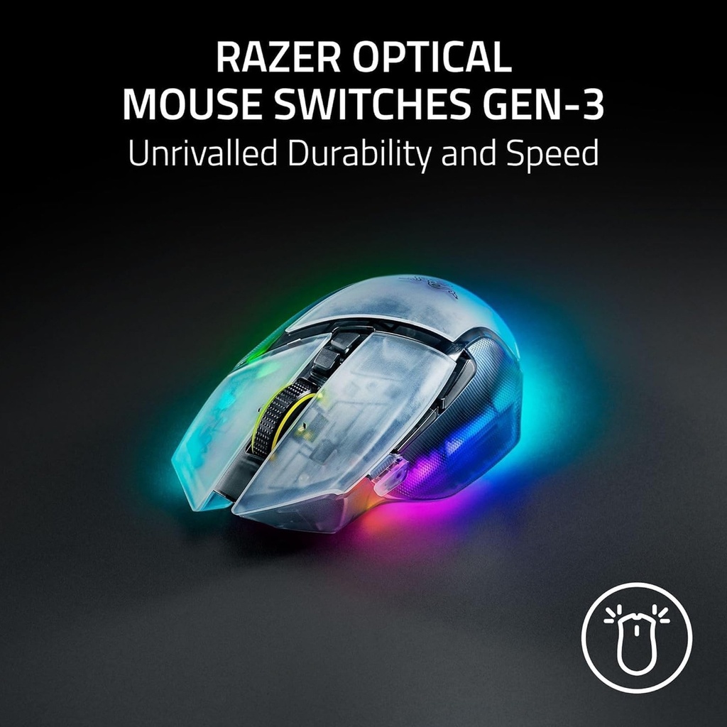 Razer Basilisk V3 Pro Phantom White – Wireless/BT/Wired 35K DPI Optical Sensor HyperSpeed RGB Gaming Mouse – Upto 210 Hrs Battery Life -| RZ01-05240400-R3G1
