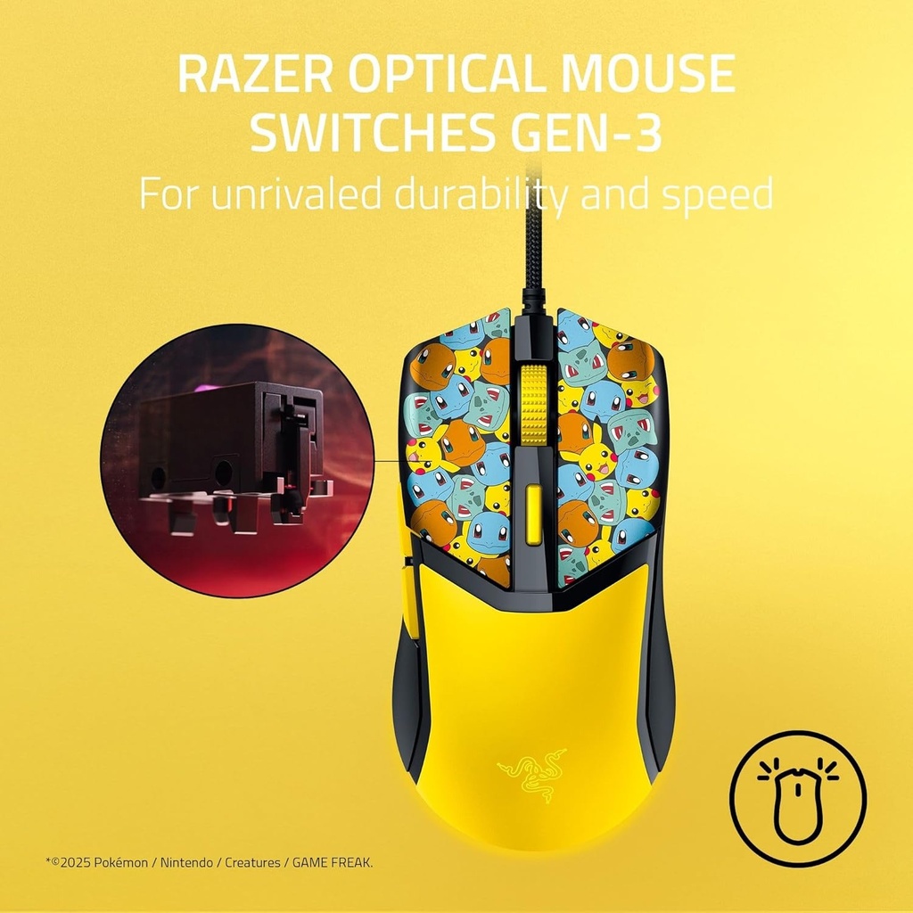 Razer Cobra Pokémon Edition, 58g Lightweight Wired Gaming Mouse, 8500 DPI Sensor, Optical Mouse Switches 3th Gen, Chroma Lighting with Gradient Underglow, Speedflex Cable, Pokémon Kanto | RZ01-04650400-R3M1