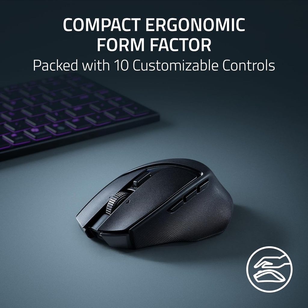 Razer Basilisk Mobile Portable Ergonomic Wireless/Bluetooth Gaming Mouse, Upto 105Hr, Focus X 18K Optical Sensor - Black