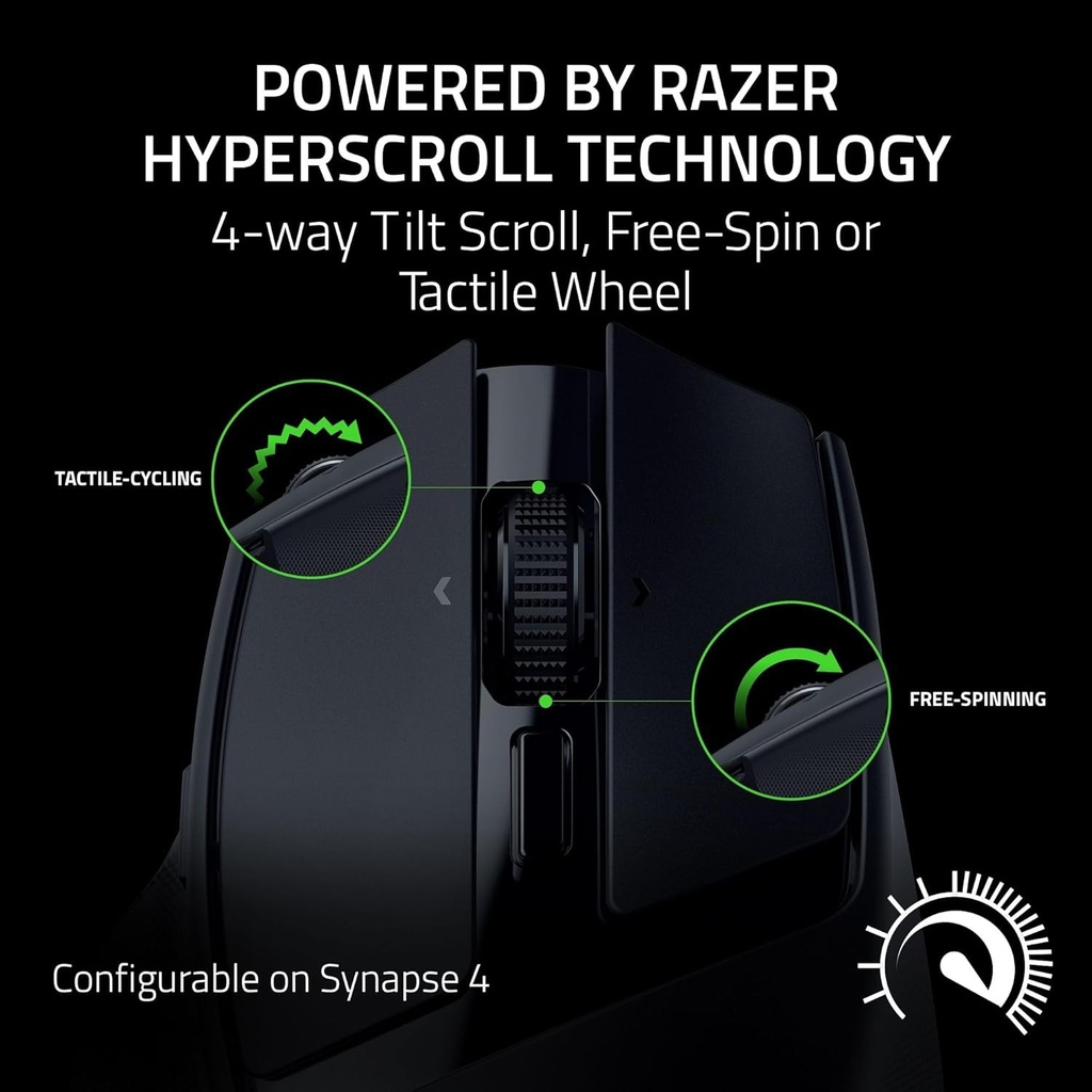 Razer Basilisk Mobile Portable Ergonomic Wireless/Bluetooth Gaming Mouse, Upto 105Hr, Focus X 18K Optical Sensor - Black