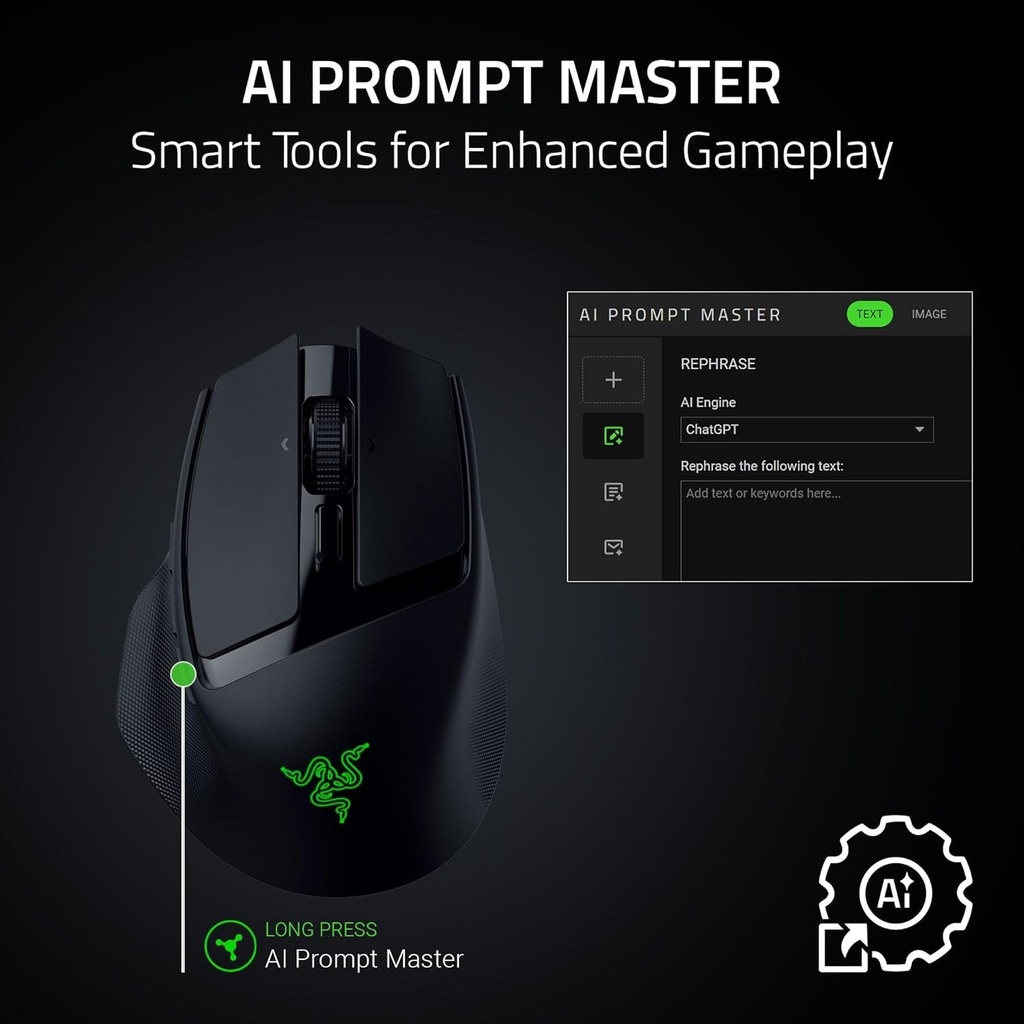 Razer Basilisk Mobile Portable Ergonomic Wireless/Bluetooth Gaming Mouse, Upto 105Hr, Focus X 18K Optical Sensor - Black