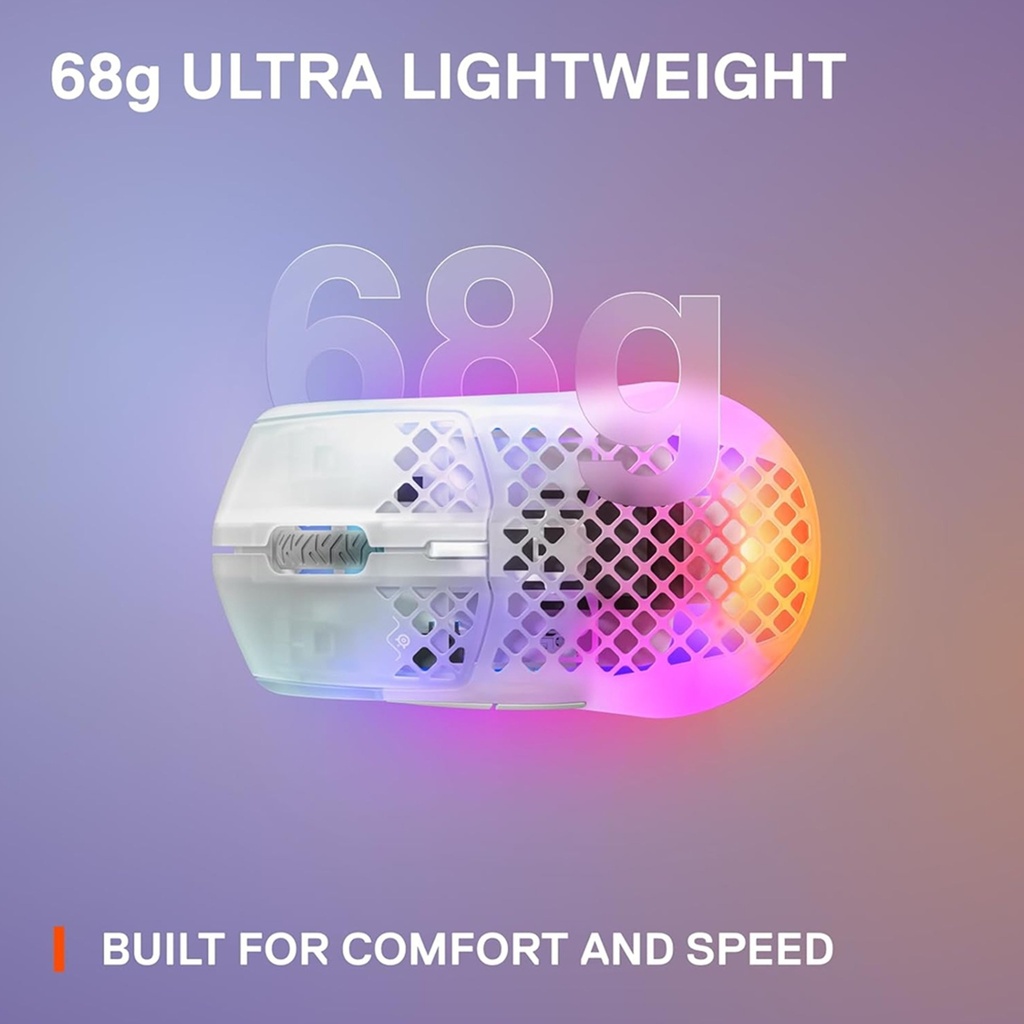 SteelSeries Aerox 3 Wireless/Bluetooth Limited Edition Ghost Ultra LightWeight Gaming Mouse 18,000 CPI, 200Hr Battery Life - White