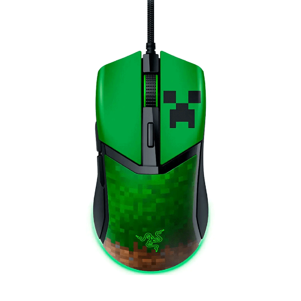 Razer Cobra Minecraft Edition Lightweight Optical Wired Gaming Mouse with Chroma RGB Lighting, Razer Gen‑3 Optical Mouse Switches - Green