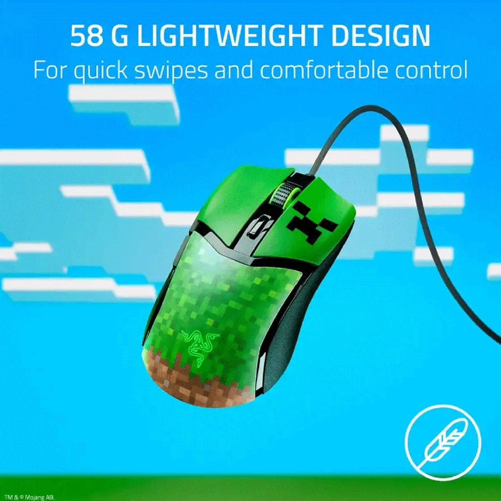 Razer Cobra Minecraft Edition Lightweight Optical Wired Gaming Mouse with Chroma RGB Lighting, Razer Gen‑3 Optical Mouse Switches - Green