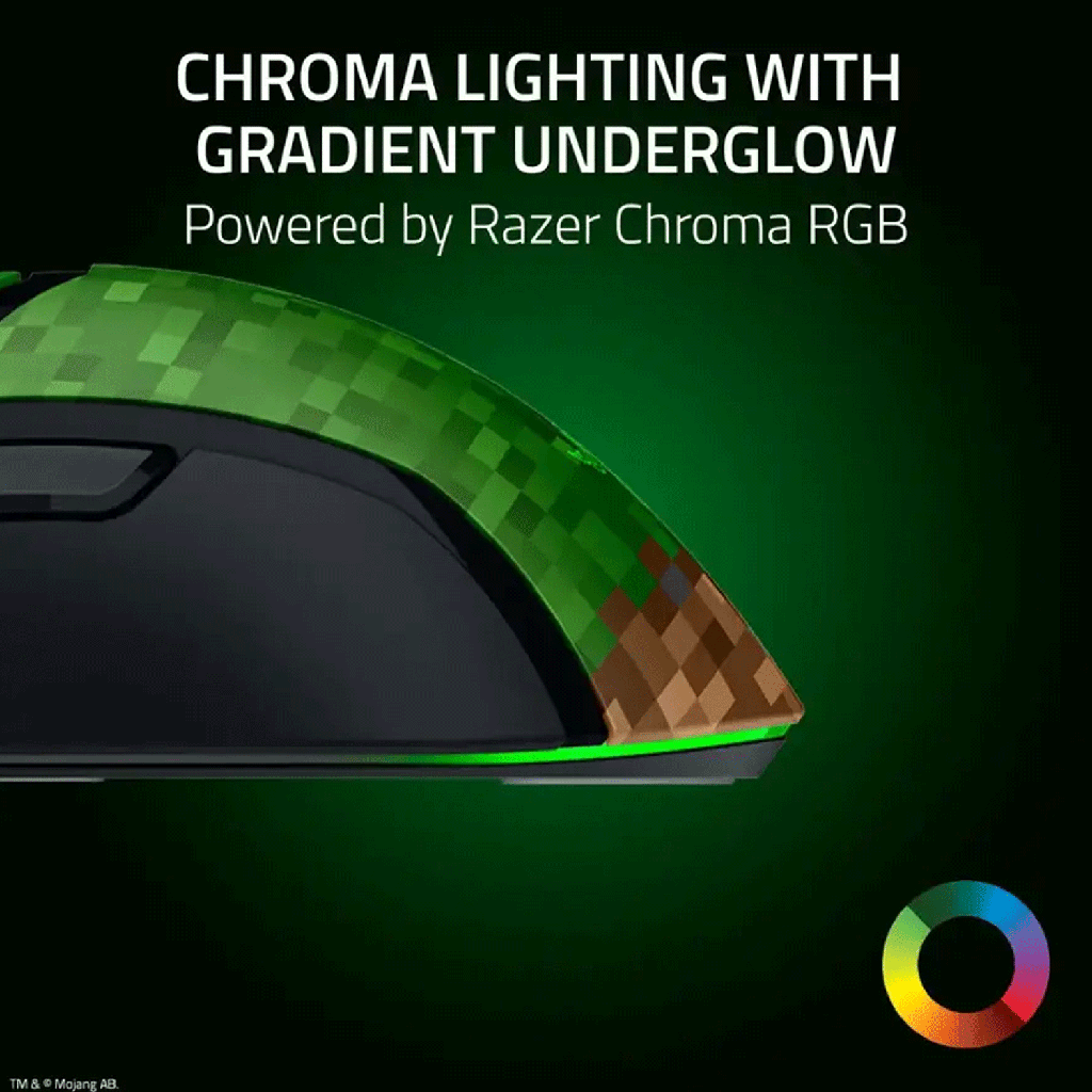Razer Cobra Minecraft Edition Lightweight Optical Wired Gaming Mouse with Chroma RGB Lighting, Razer Gen‑3 Optical Mouse Switches - Green