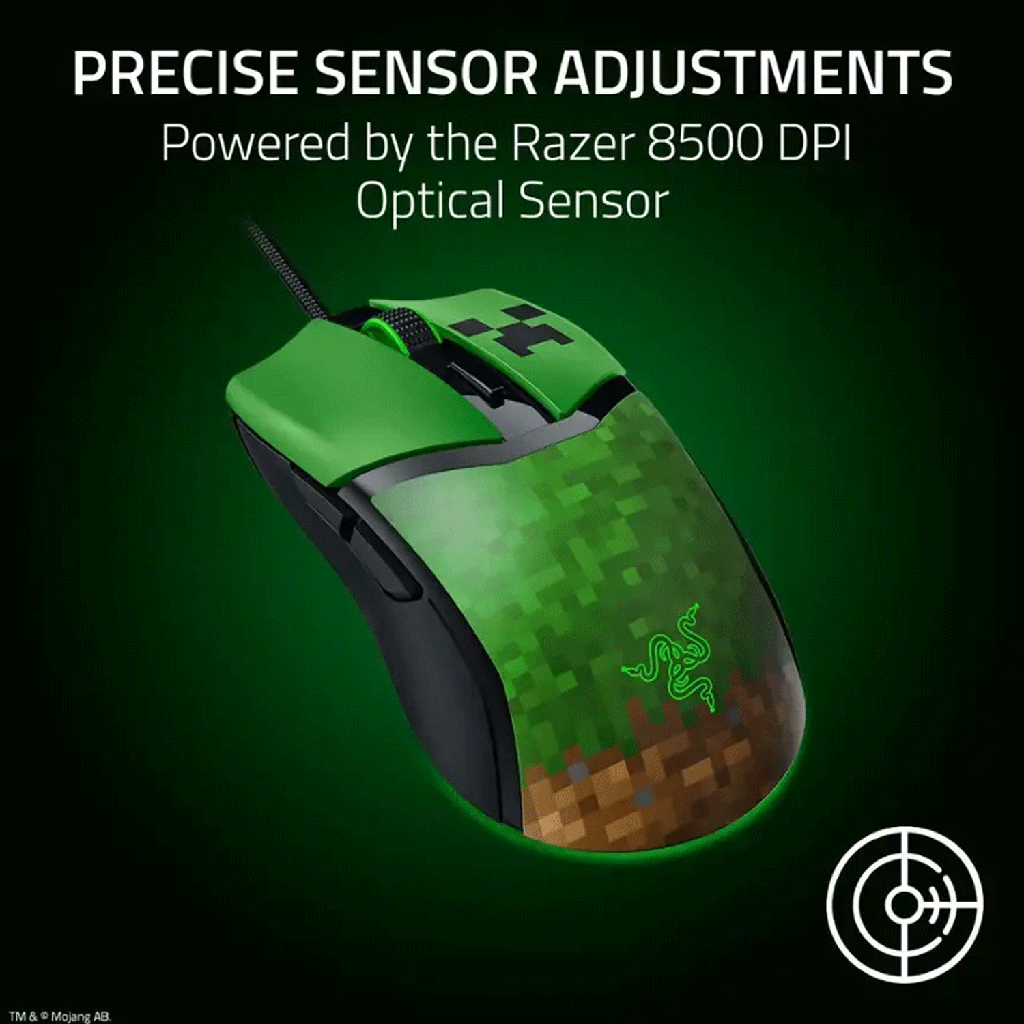 Razer Cobra Minecraft Edition Lightweight Optical Wired Gaming Mouse with Chroma RGB Lighting, Razer Gen‑3 Optical Mouse Switches - Green