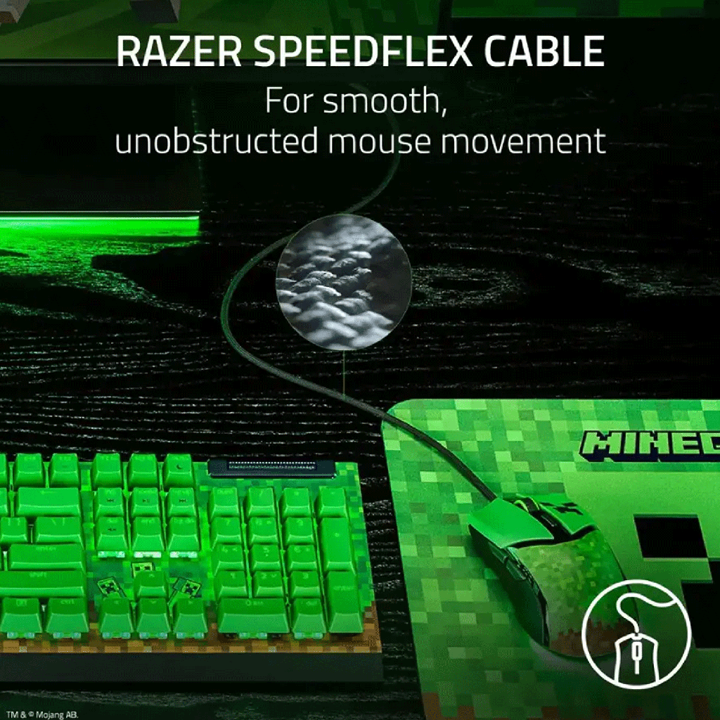 Razer Cobra Minecraft Edition Lightweight Optical Wired Gaming Mouse with Chroma RGB Lighting, Razer Gen‑3 Optical Mouse Switches - Green