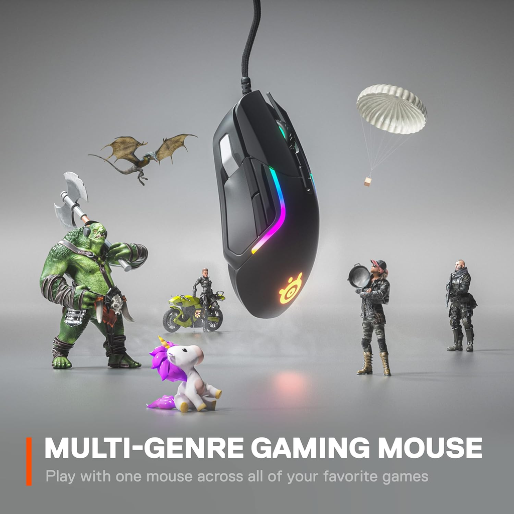 SteelSeries Rival 5 Precision Multi-Genre Prism RGB Wired Gaming Mouse, Ergonomic 9 Programmable Buttons 18,000 CPI, Perfect For all Battle Royale, FPS, MOBA,MMO & Fast-Paced Games, True Move Air Optical Gaming Sensor - Black