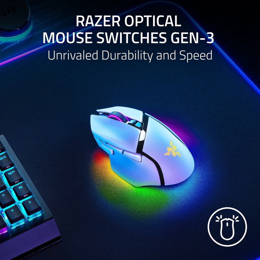 Razer Basilisk V3 Pro 35K Fully Customizable Wireless/ Bluetooth Wired Ergonomic Gaming Mouse, Focus Pro 35K Optical Gen-2 Sensor, Up to 210 Hrs on Bluetooth/145 Hrs on Wireless– White