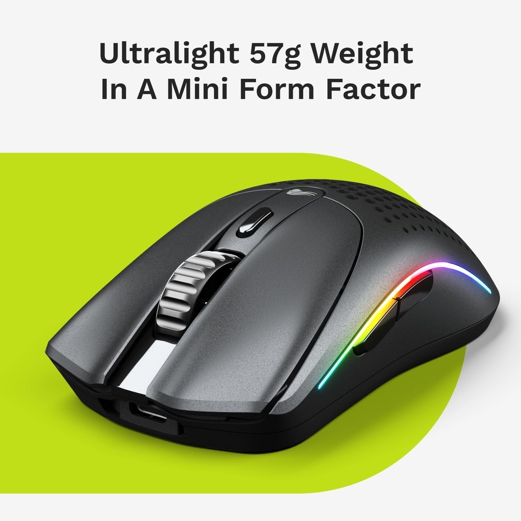 Glorious Model O2 Mini Ultralight Ambidextrous RGB Wireless Gaming Mouse 57g 26,000 DPI - Black