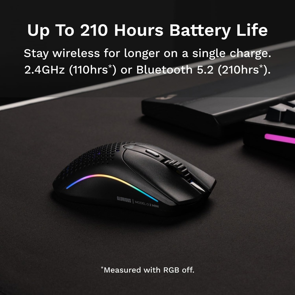 Glorious Model O2 Mini Ultralight Ambidextrous RGB Wireless Gaming Mouse 57g 26,000 DPI - Black