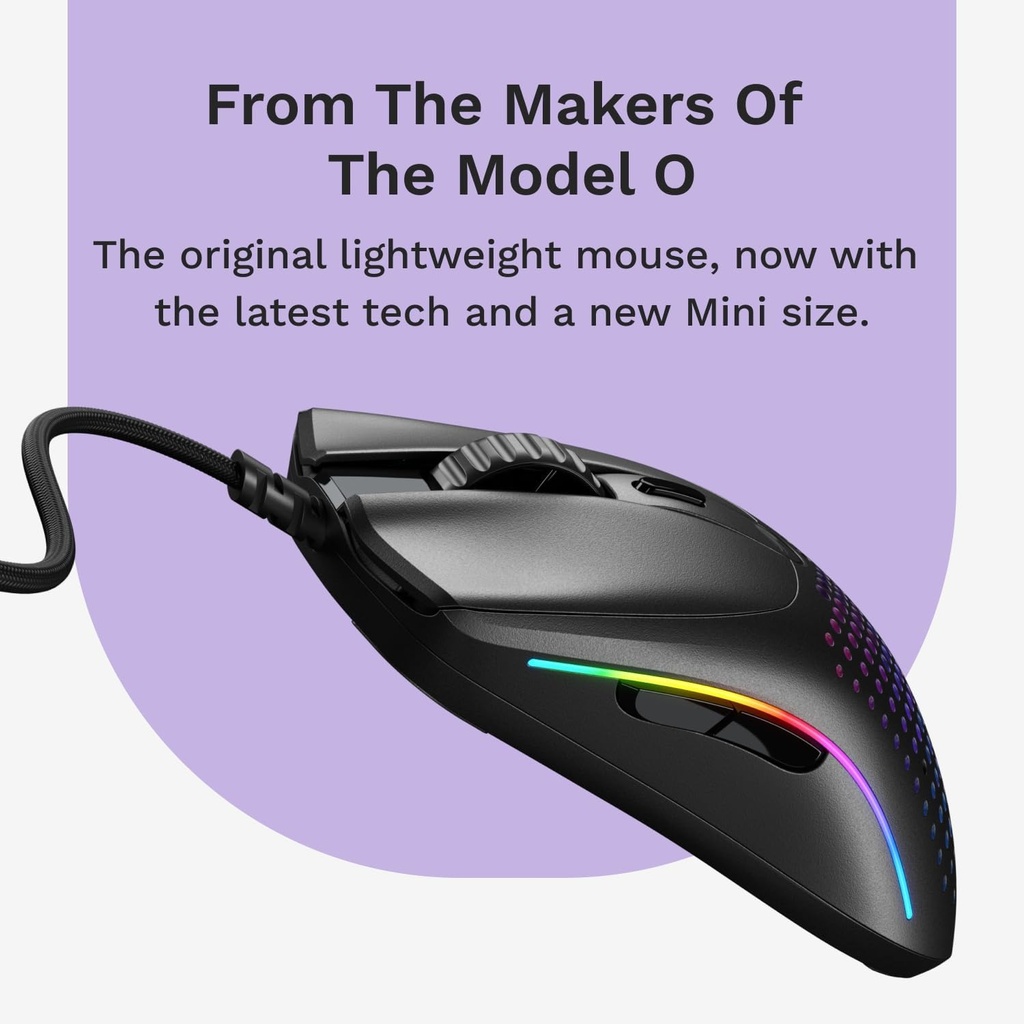 Glorious Model O2 Mini Ultralight Ambidextrous RGB Wired Gaming Mouse 49g 26,000 DPI - Black