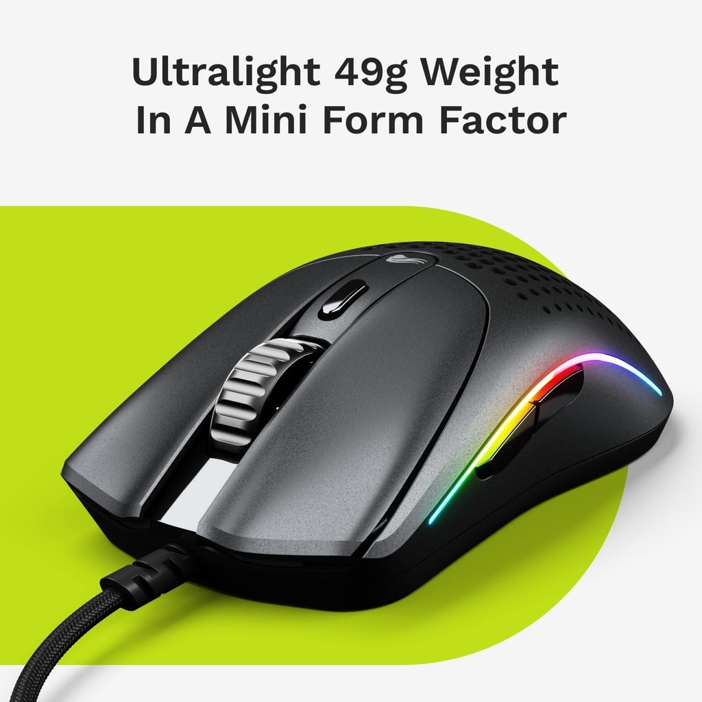 Glorious Model O2 Mini Ultralight Ambidextrous RGB Wired Gaming Mouse 49g 26,000 DPI - Black